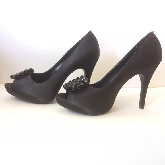 Apt 9 Arden Open Toe Satin Stiletto High Heel Black Beaded Decoration Size 9 - Picture 7 of 12